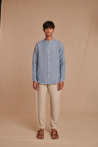 Sky Linen Men's Band Collar Shirt - CiceroniShirtSaphed