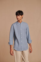 Sky Linen Men's Band Collar Shirt - CiceroniShirtSaphed