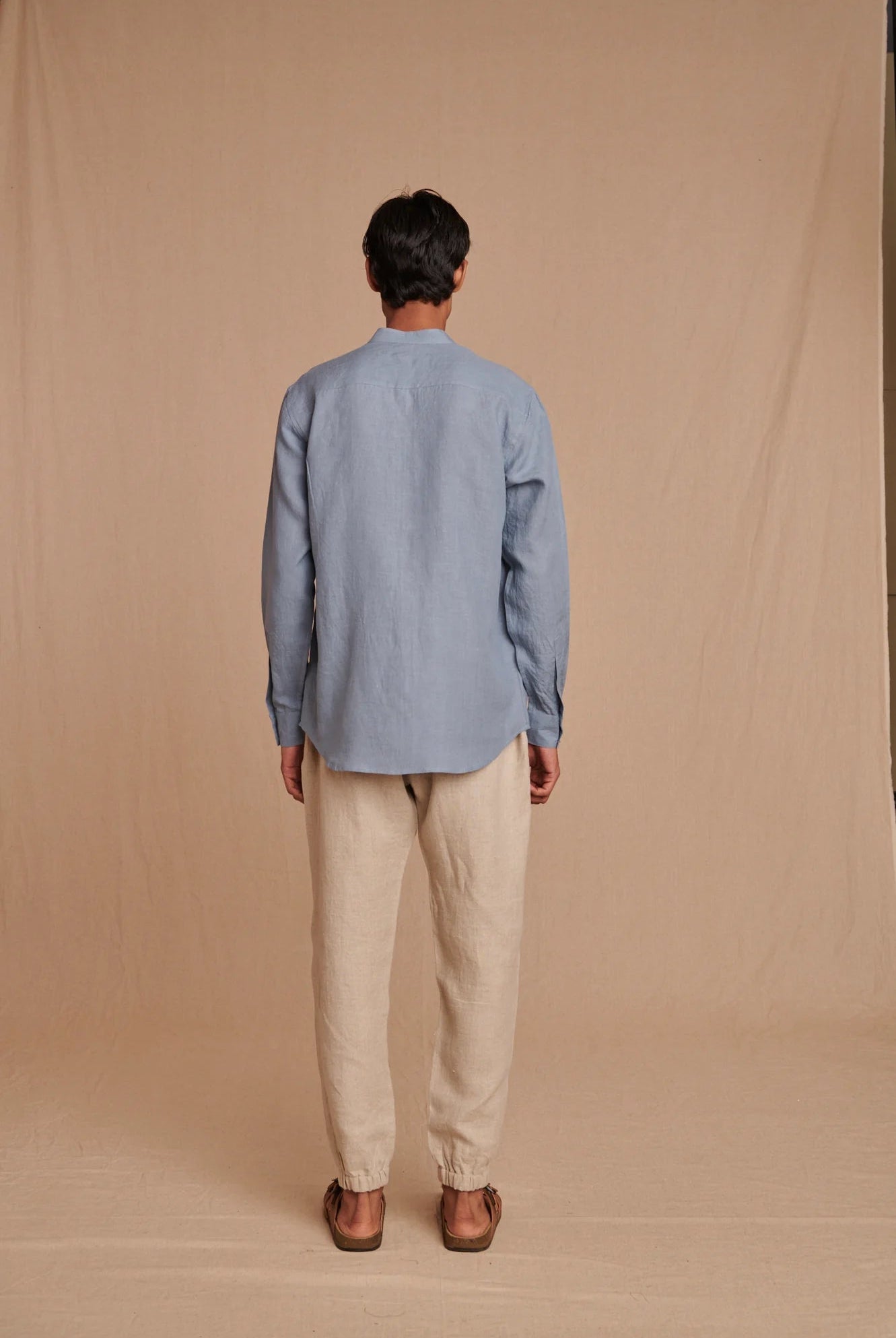 Sky Linen Men's Band Collar Shirt - CiceroniShirtSaphed