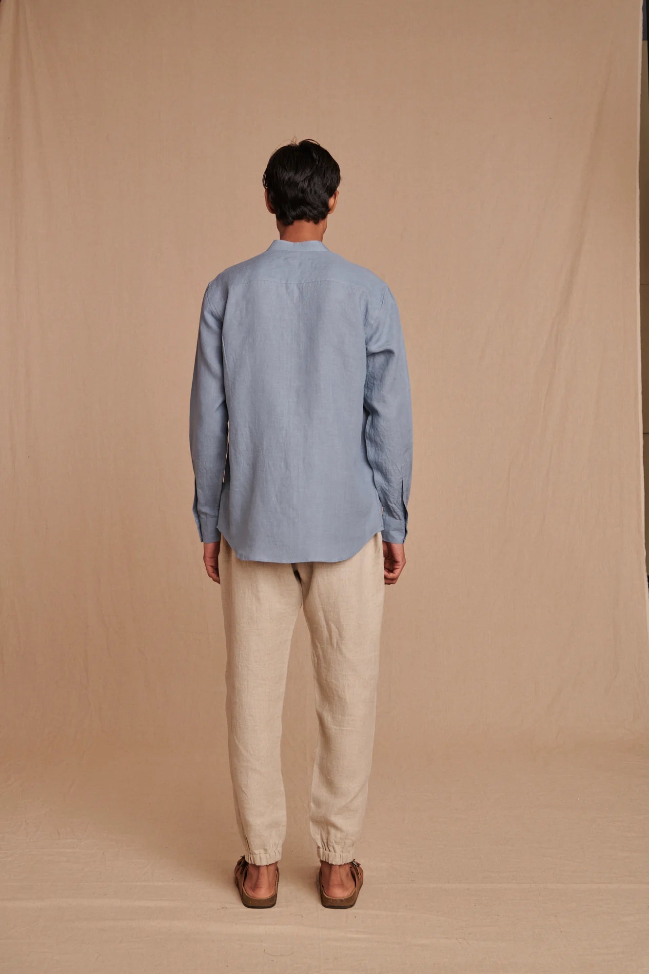 Sky Linen Men's Band Collar Shirt - CiceroniShirtSaphed