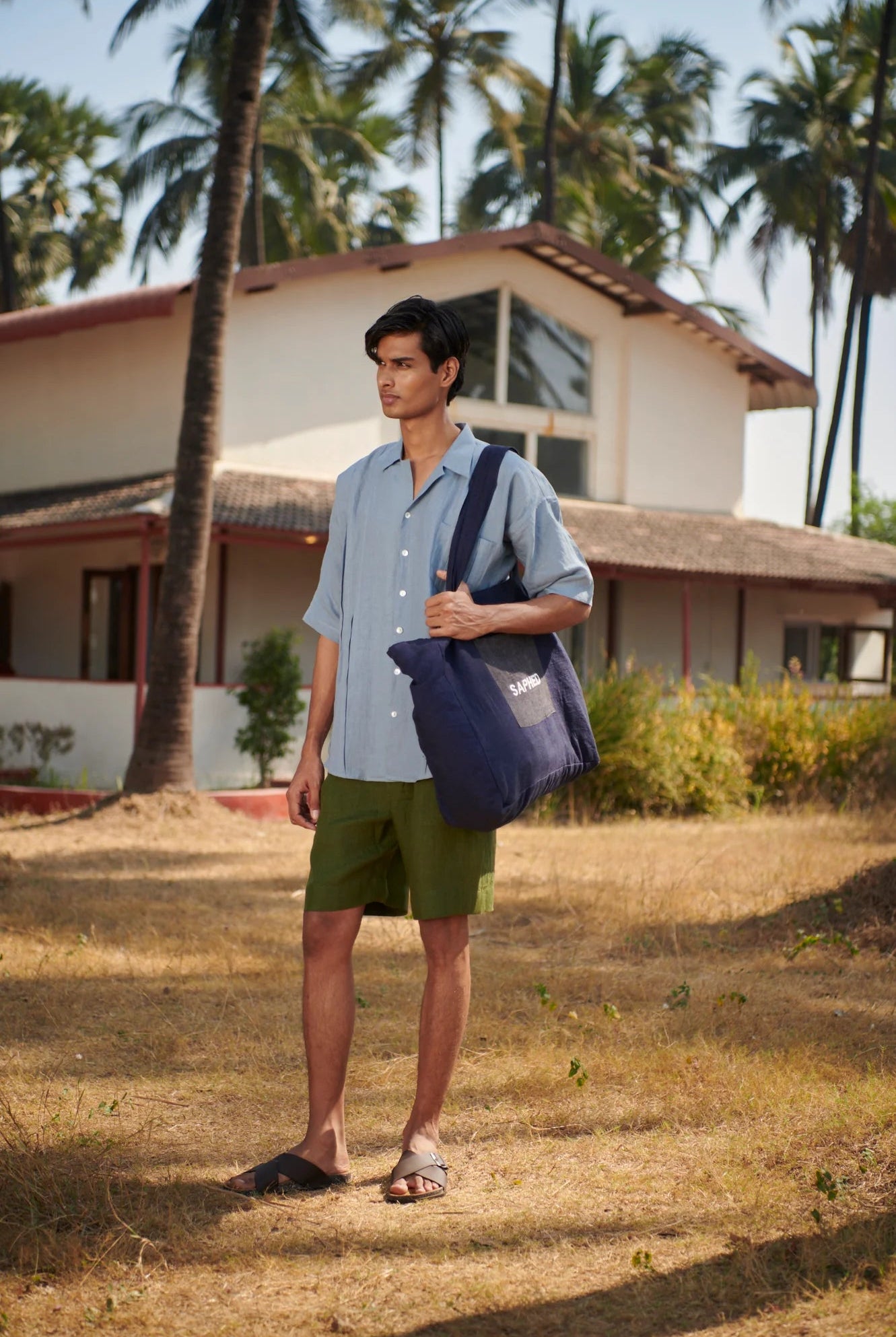 Sky Linen Men's Pleated Camp Collar Shirt - CiceroniShirtSaphed