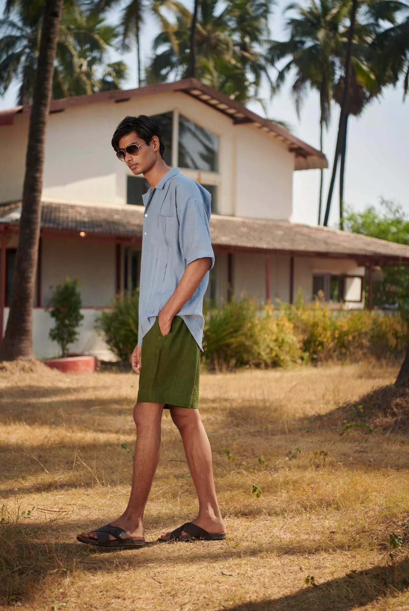 Sky Linen Men's Pleated Camp Collar Shirt - CiceroniShirtSaphed