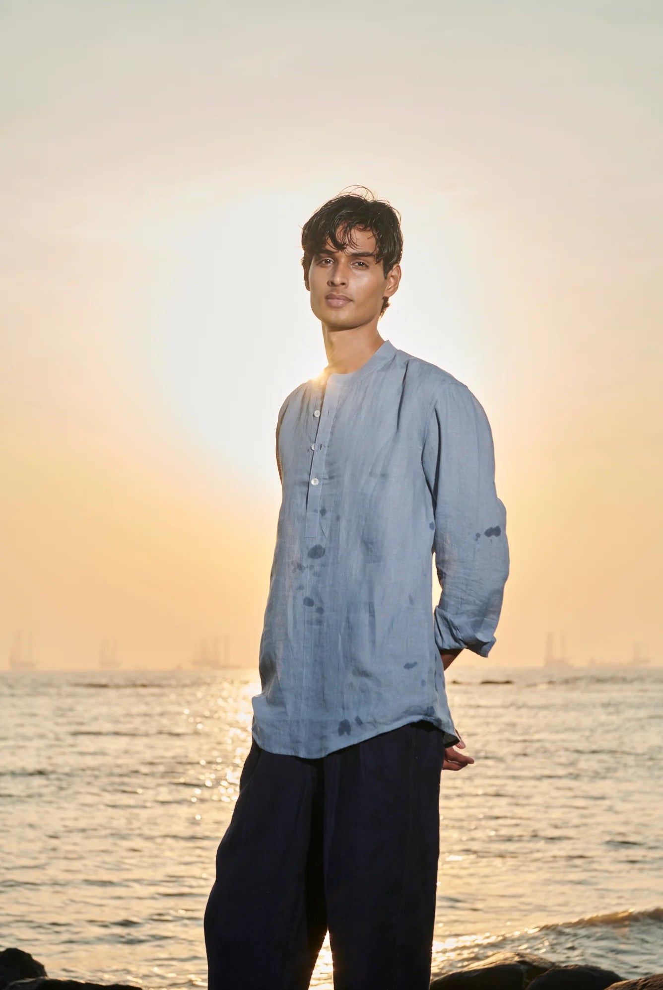 Sky Linen Men's Shirt Kurta - CiceroniShirtSaphed