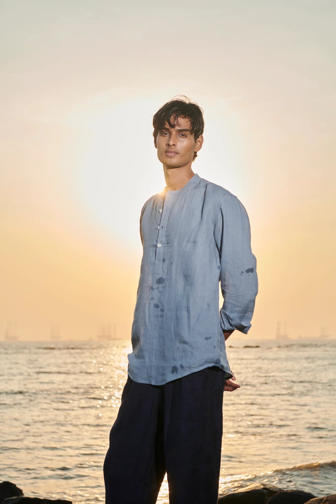 Sky Linen Men's Shirt Kurta - CiceroniShirtSaphed