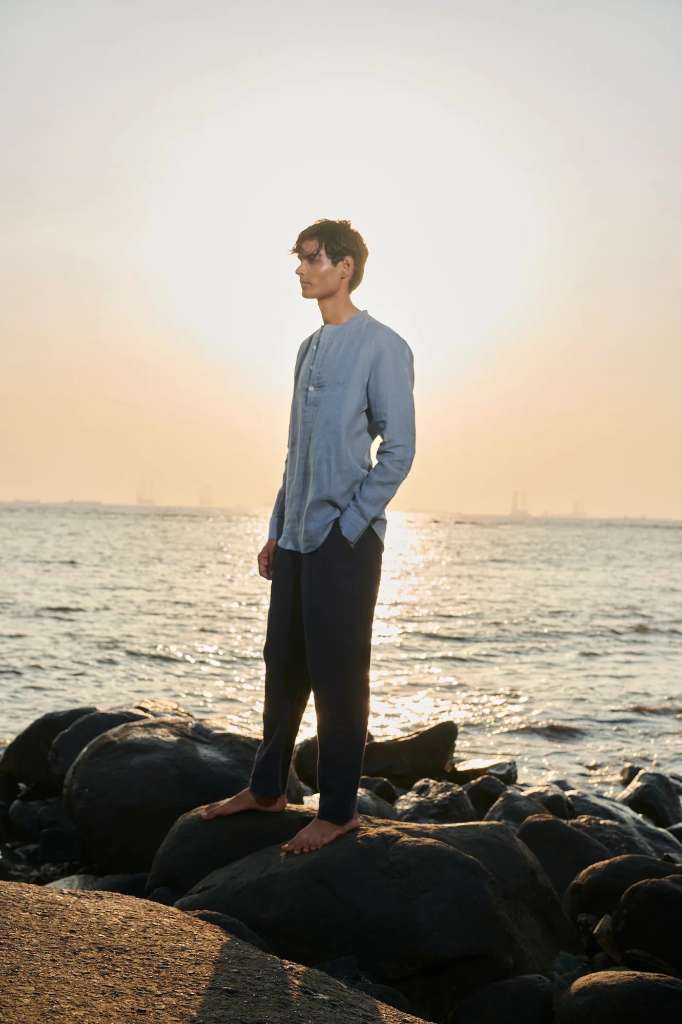 Sky Linen Men's Shirt Kurta - CiceroniShirtSaphed