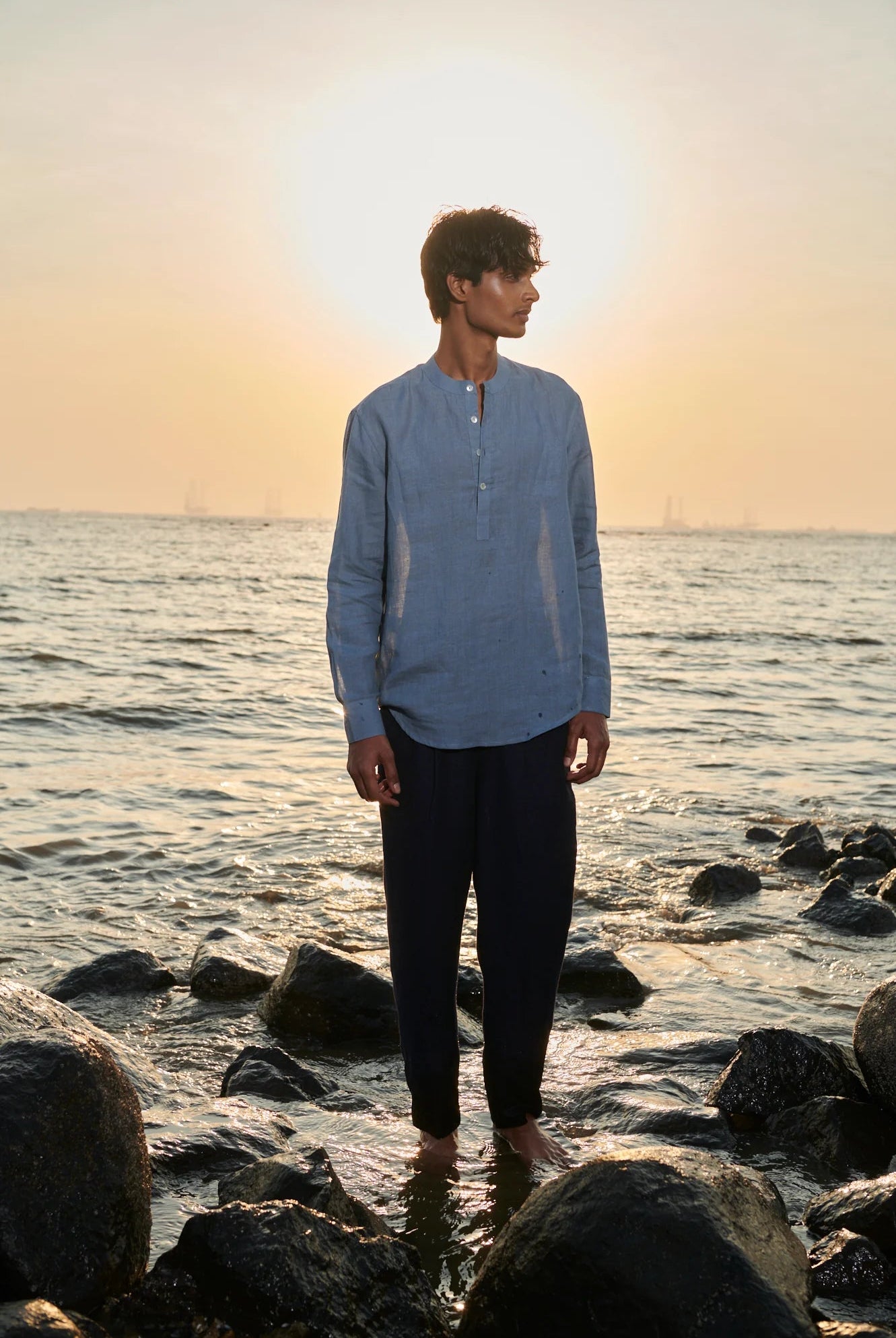 Sky Linen Men's Shirt Kurta - CiceroniShirtSaphed