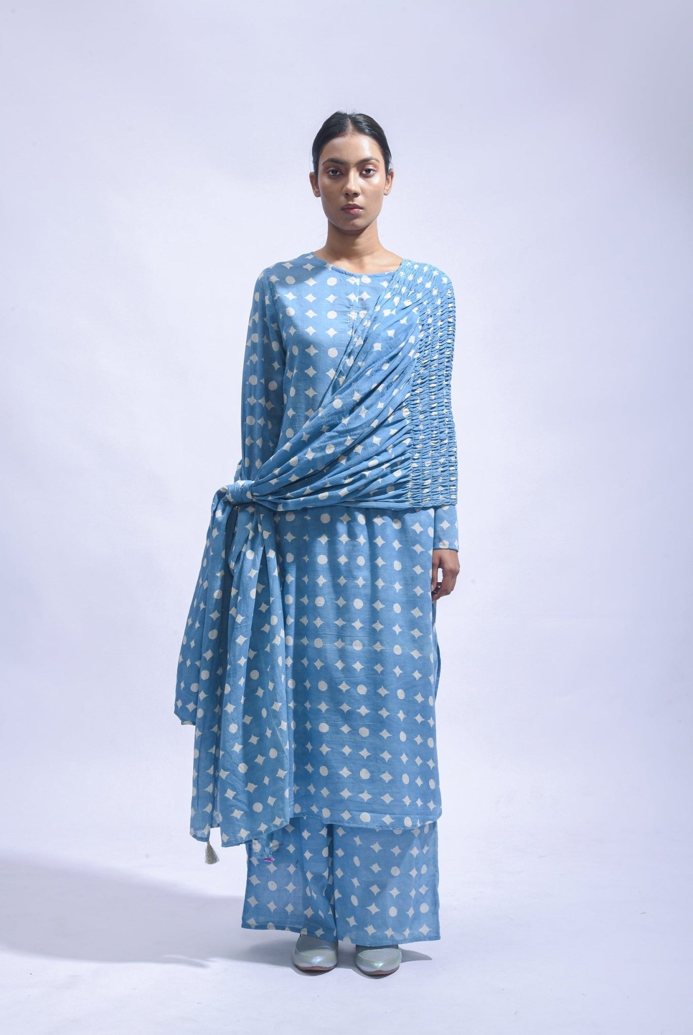 Sky Mud Block Cotton Kurta Set - Kasis - CiceroniKurta Set, Everyday WearJayati Goenka