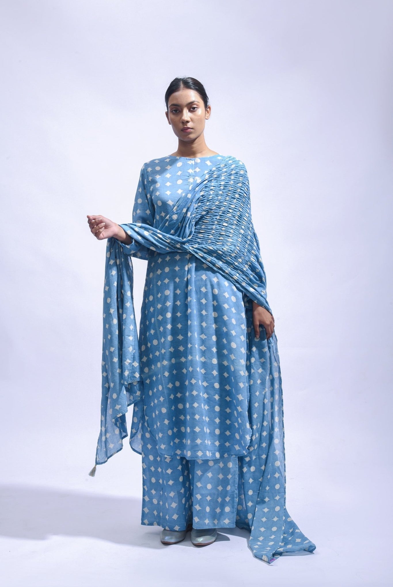 Sky Mud Block Cotton Kurta Set - Kasis - CiceroniKurta Set, Everyday WearJayati Goenka