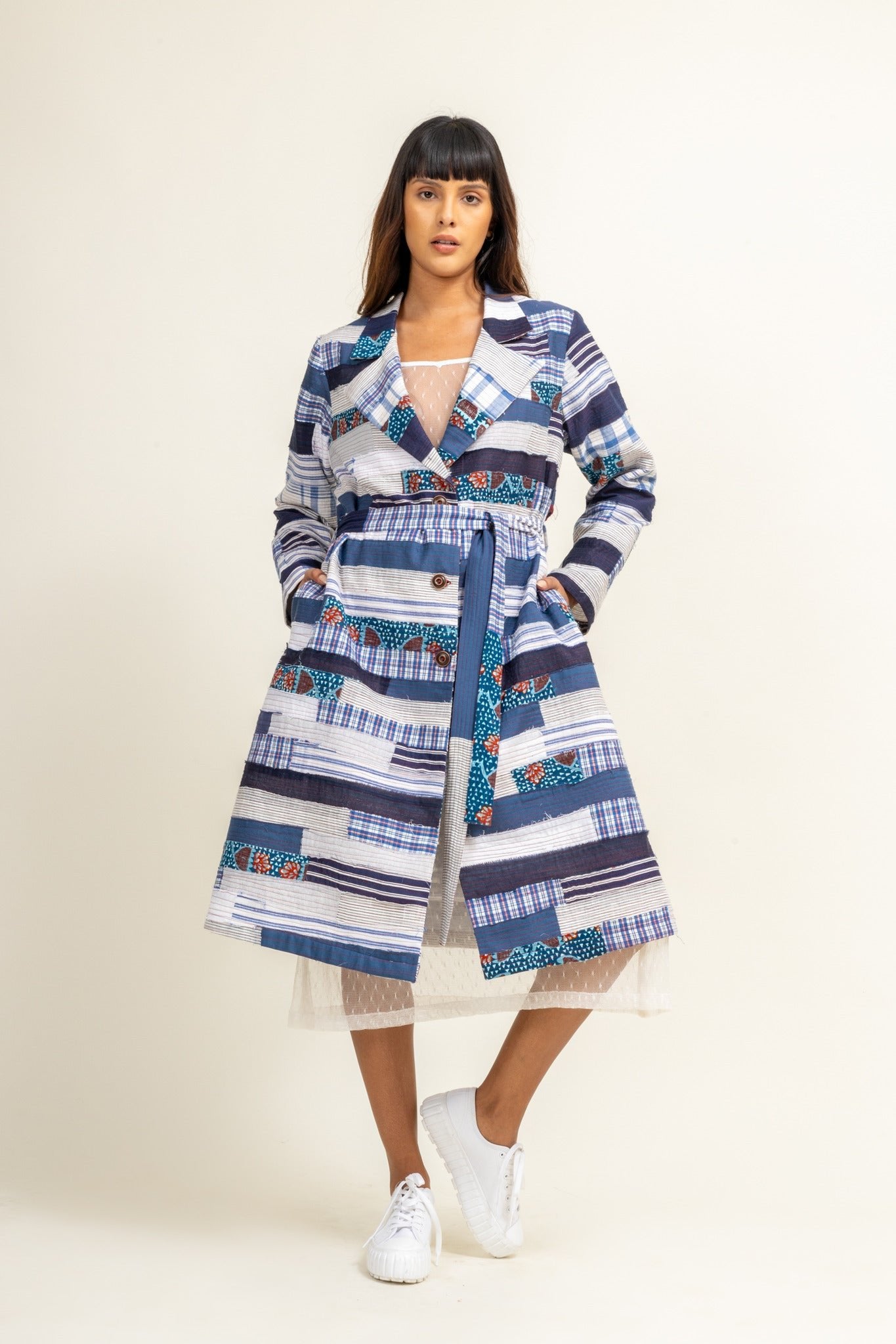 Sky Patchwork Trench - CiceroniTrench CoatDoodlage