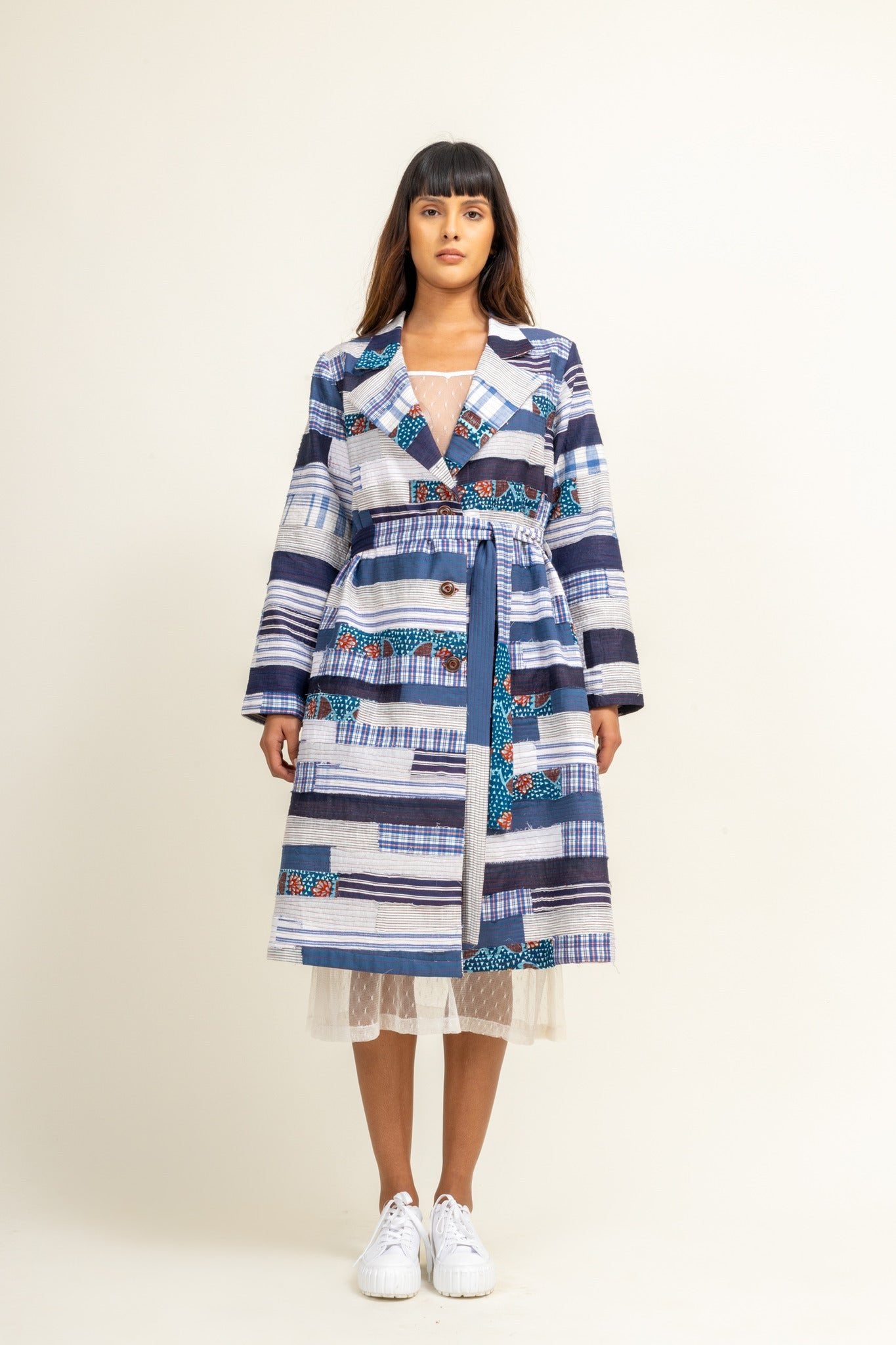 Sky Patchwork Trench - CiceroniTrench CoatDoodlage