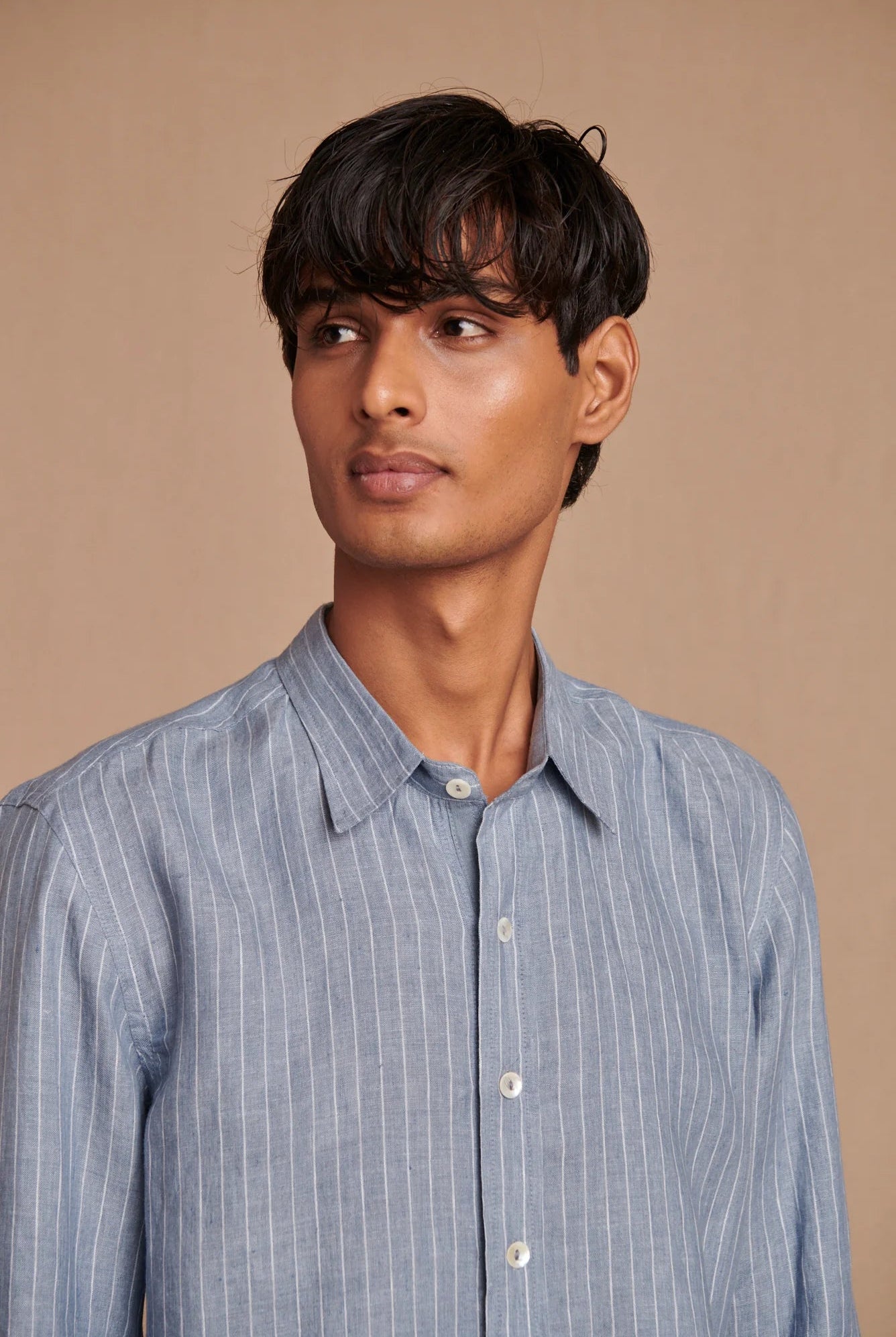 Sky Pinstripe Linen Men's Oxford Shirt - Slim Fit - CiceroniShirtSaphed