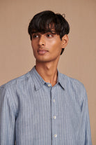 Sky Pinstripe Linen Men's Oxford Shirt - Slim Fit - CiceroniShirtSaphed