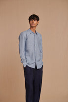 Sky Pinstripe Linen Men's Oxford Shirt - Slim Fit - CiceroniShirtSaphed