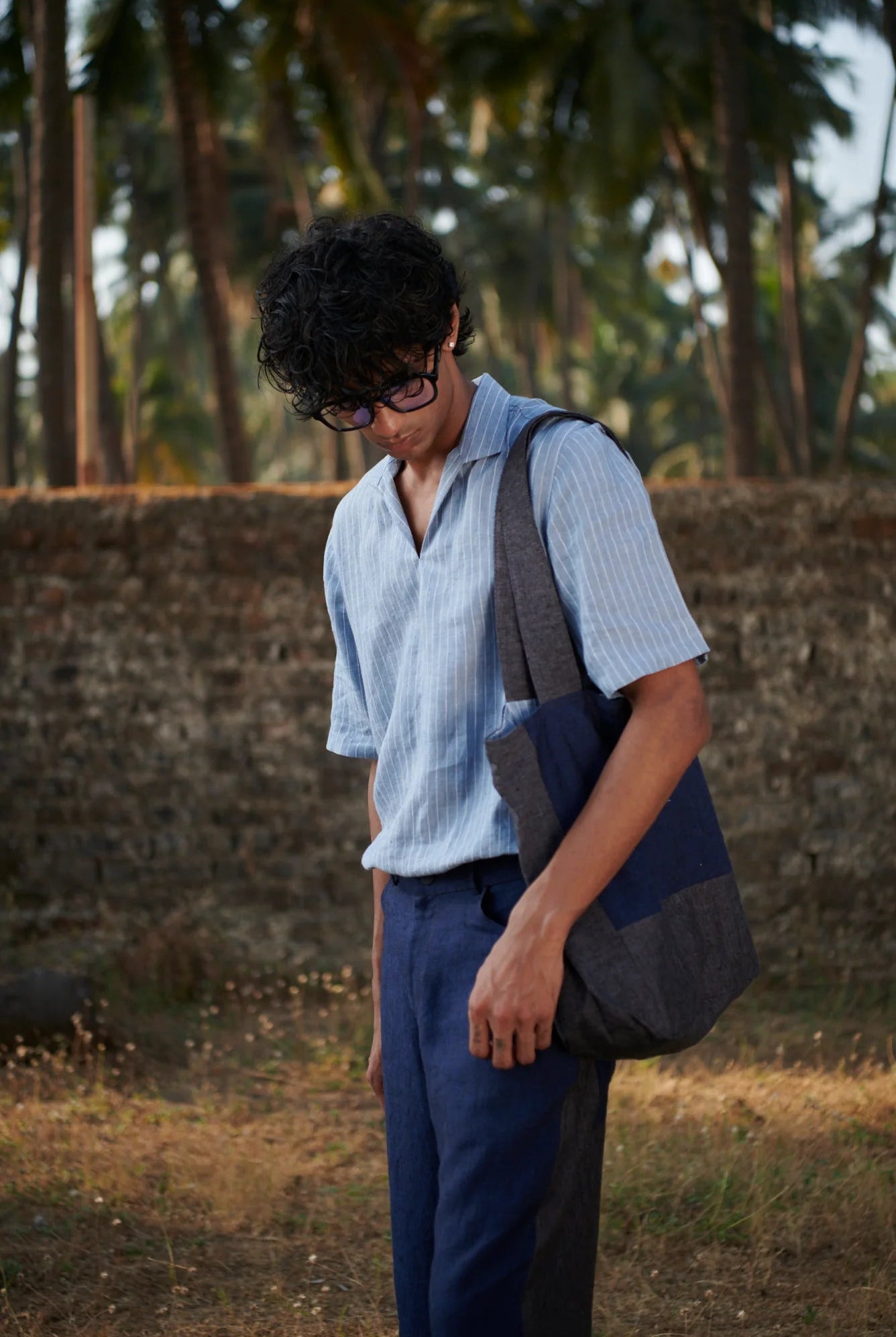 Sky Pinstripe Linen Men's Popover Shirt - CiceroniMen ShirtsSaphed