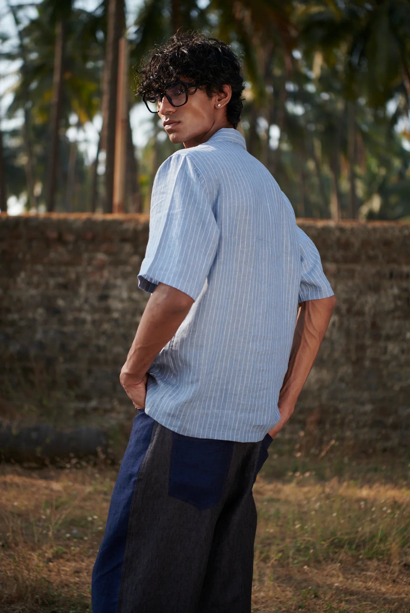 Sky Pinstripe Linen Men's Popover Shirt - CiceroniMen ShirtsSaphed