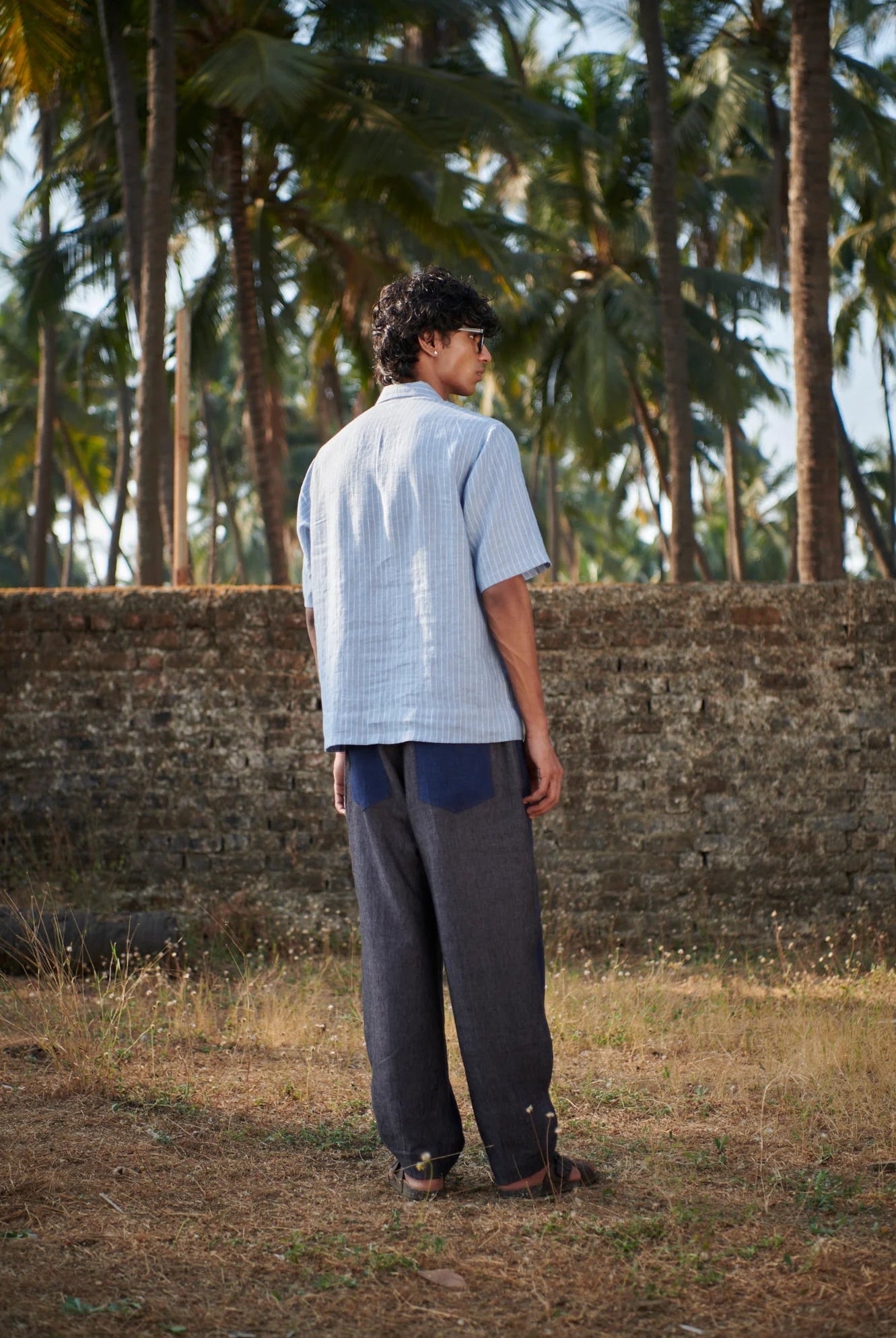 Sky Pinstripe Linen Men's Popover Shirt - CiceroniMen ShirtsSaphed