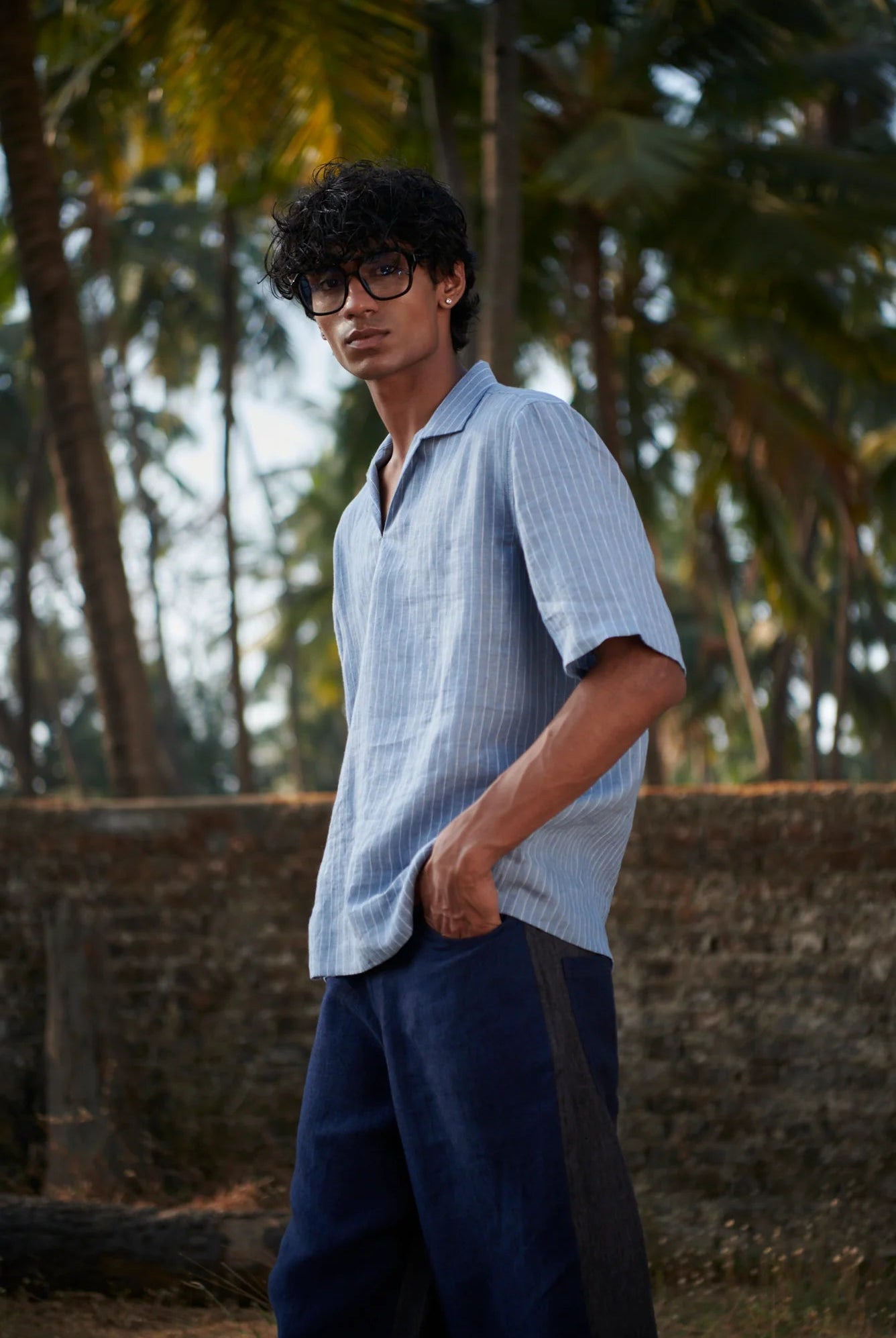 Sky Pinstripe Linen Men's Popover Shirt - CiceroniMen ShirtsSaphed