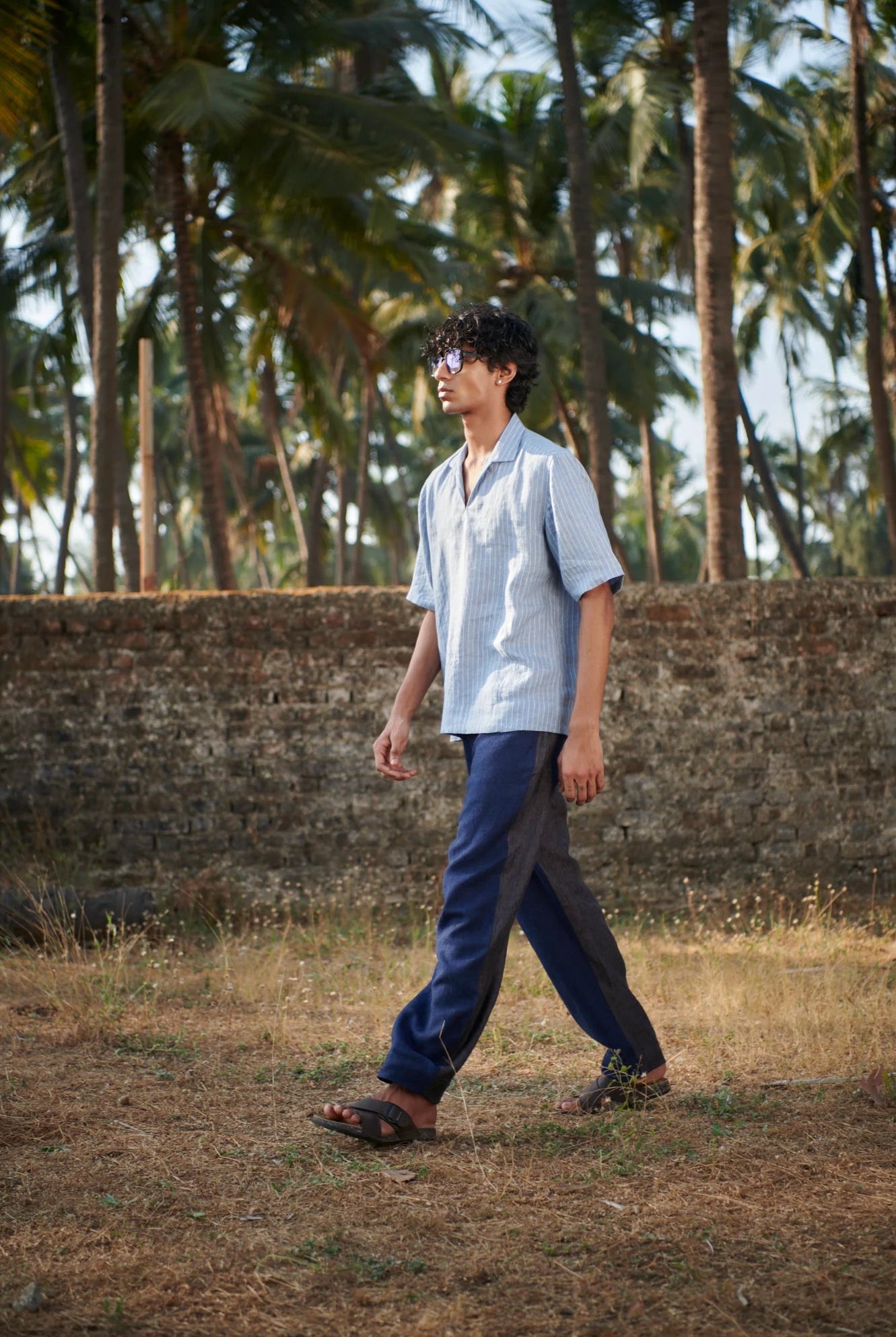 Sky Pinstripe Linen Men's Popover Shirt - CiceroniMen ShirtsSaphed