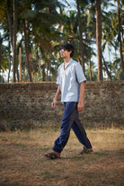 Sky Pinstripe Linen Men's Popover Shirt - CiceroniMen ShirtsSaphed