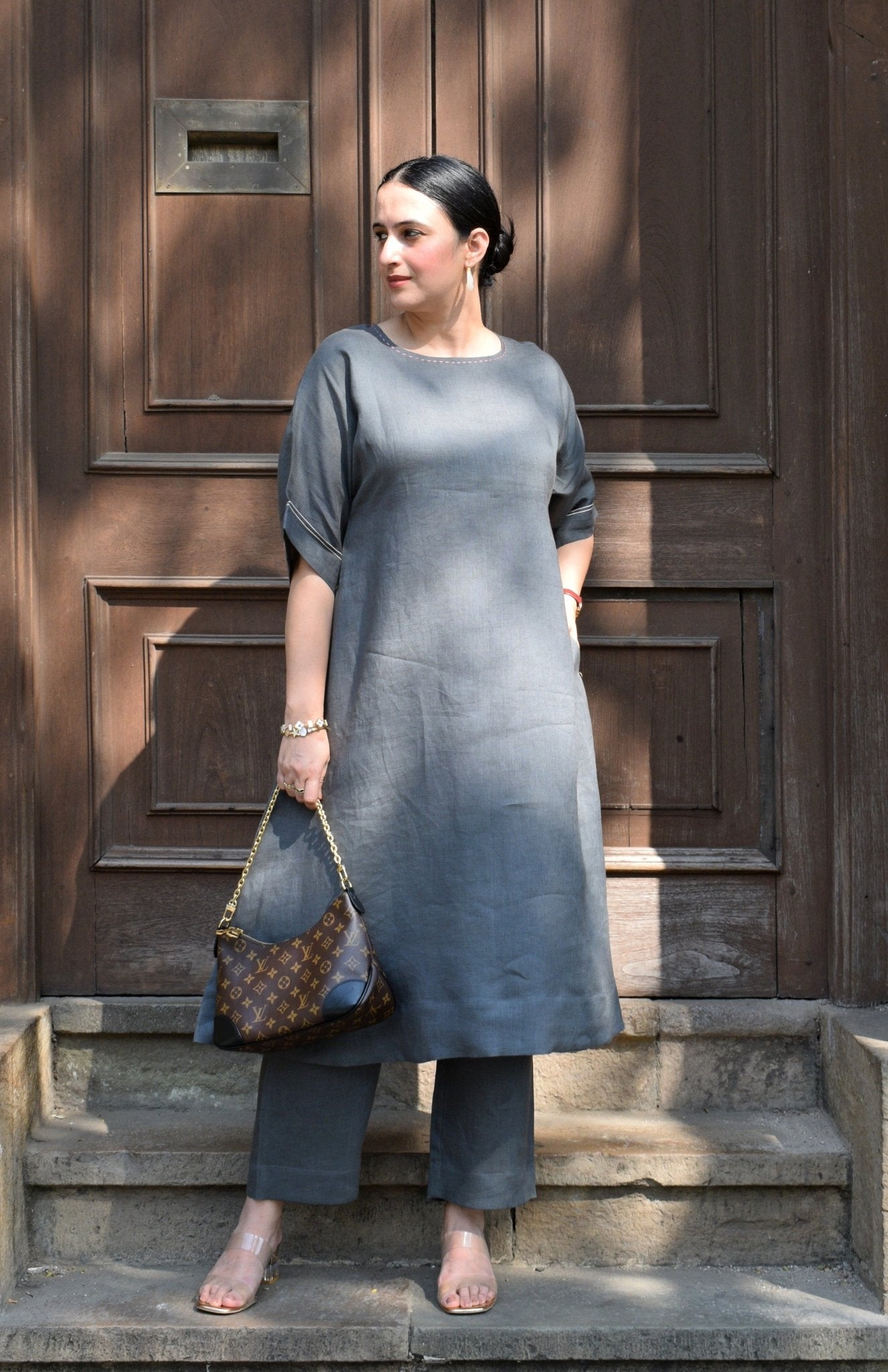 Slate Grey Linen Co - ord Set - CiceroniKurta Set, Everyday WearHouse of Moxa