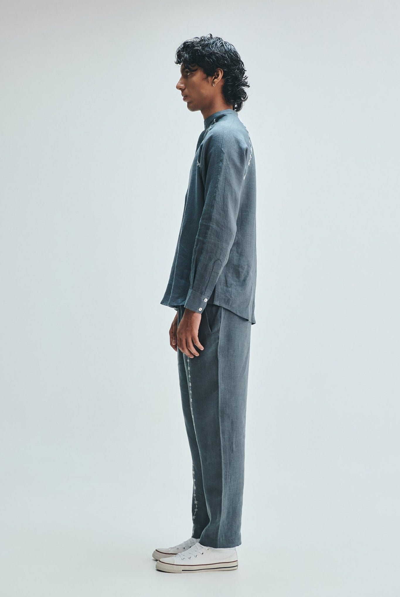 Slate Linen Embroidered Men's Tapered Lounge Pants - CiceroniLounge PantsSaphed