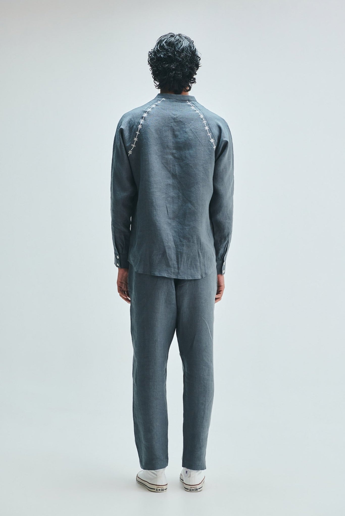 Slate Linen Embroidered Men's Tapered Lounge Pants - CiceroniLounge PantsSaphed