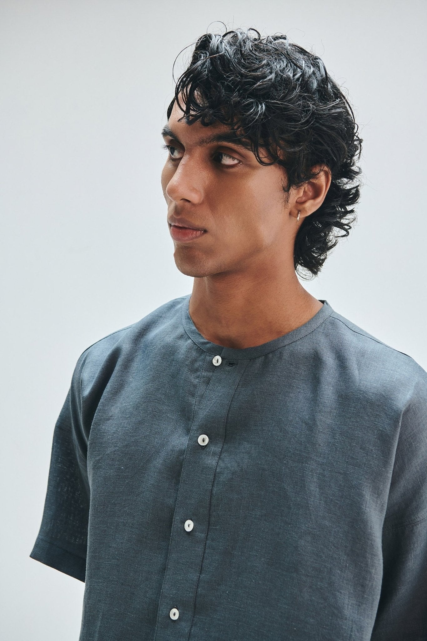 Slate Linen Men's Half Sleeves Panelled Shirt Kurta - CiceroniShirt KurtaSaphed