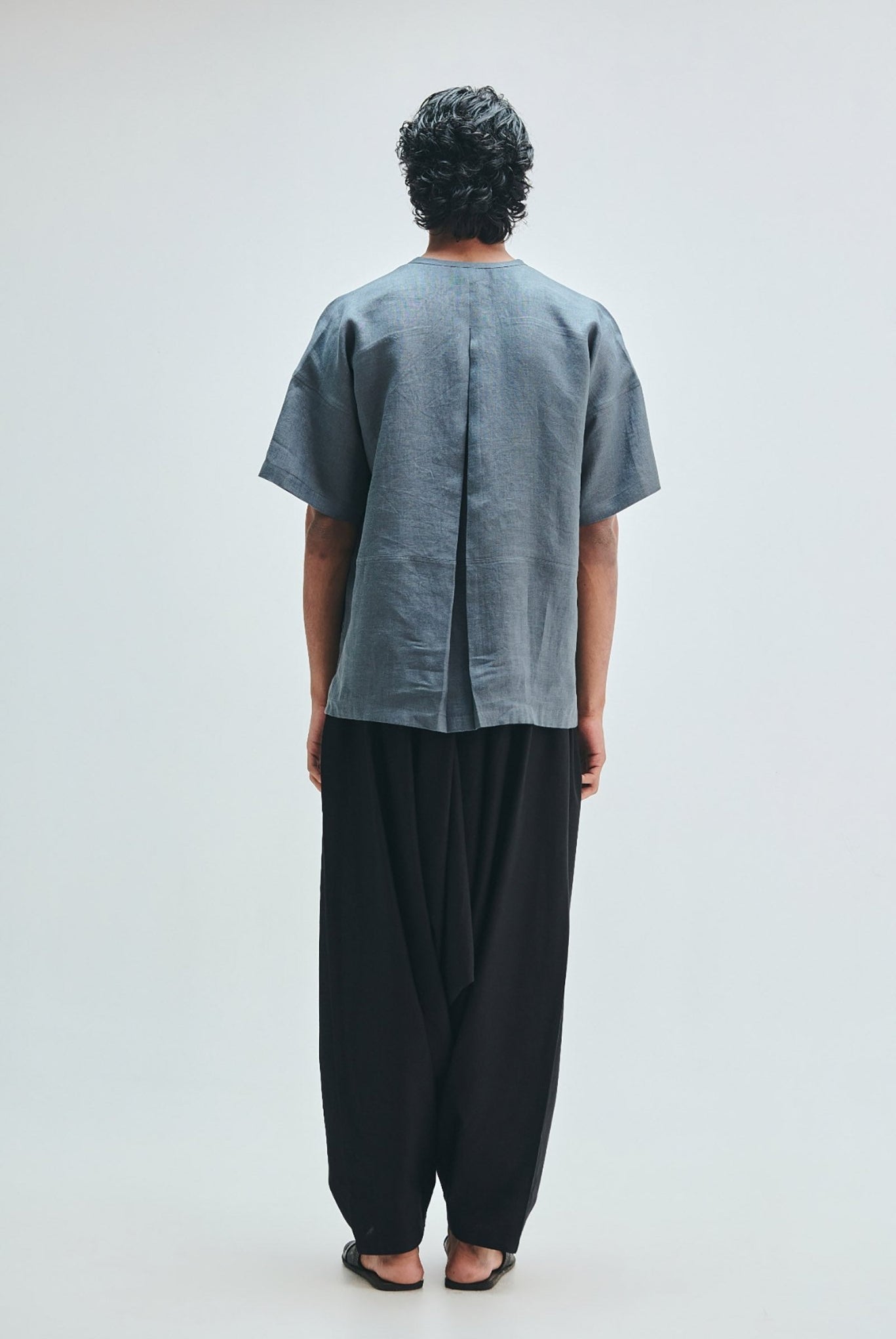Slate Linen Men's Half Sleeves Panelled Shirt Kurta - CiceroniShirt KurtaSaphed