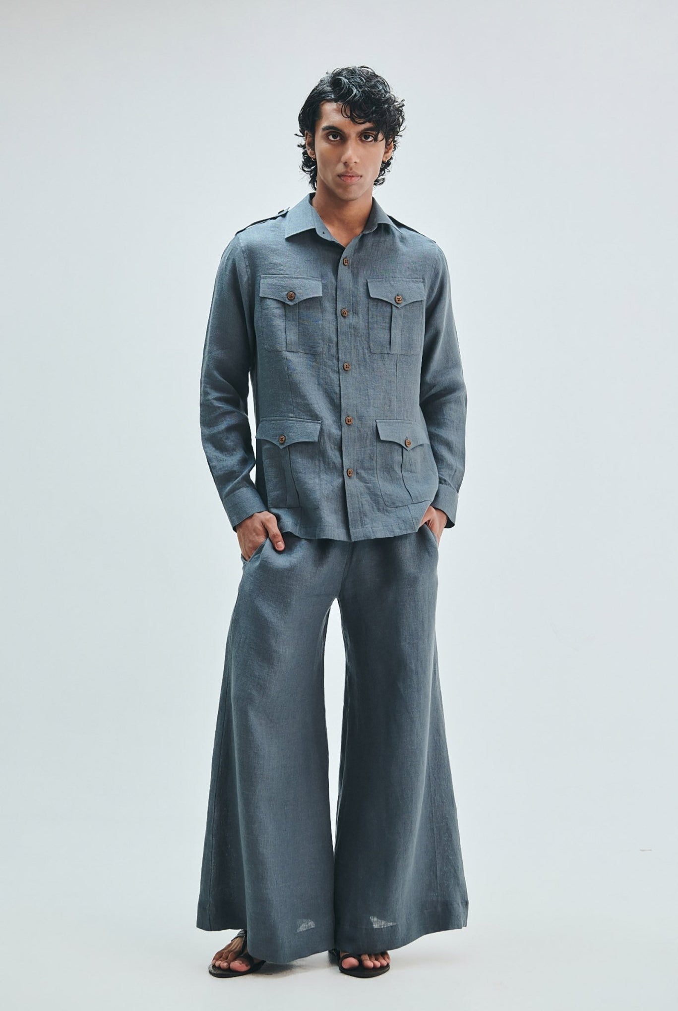 Slate Linen Men's Safari Overshirt Set - CiceroniCo-ord SetSaphed