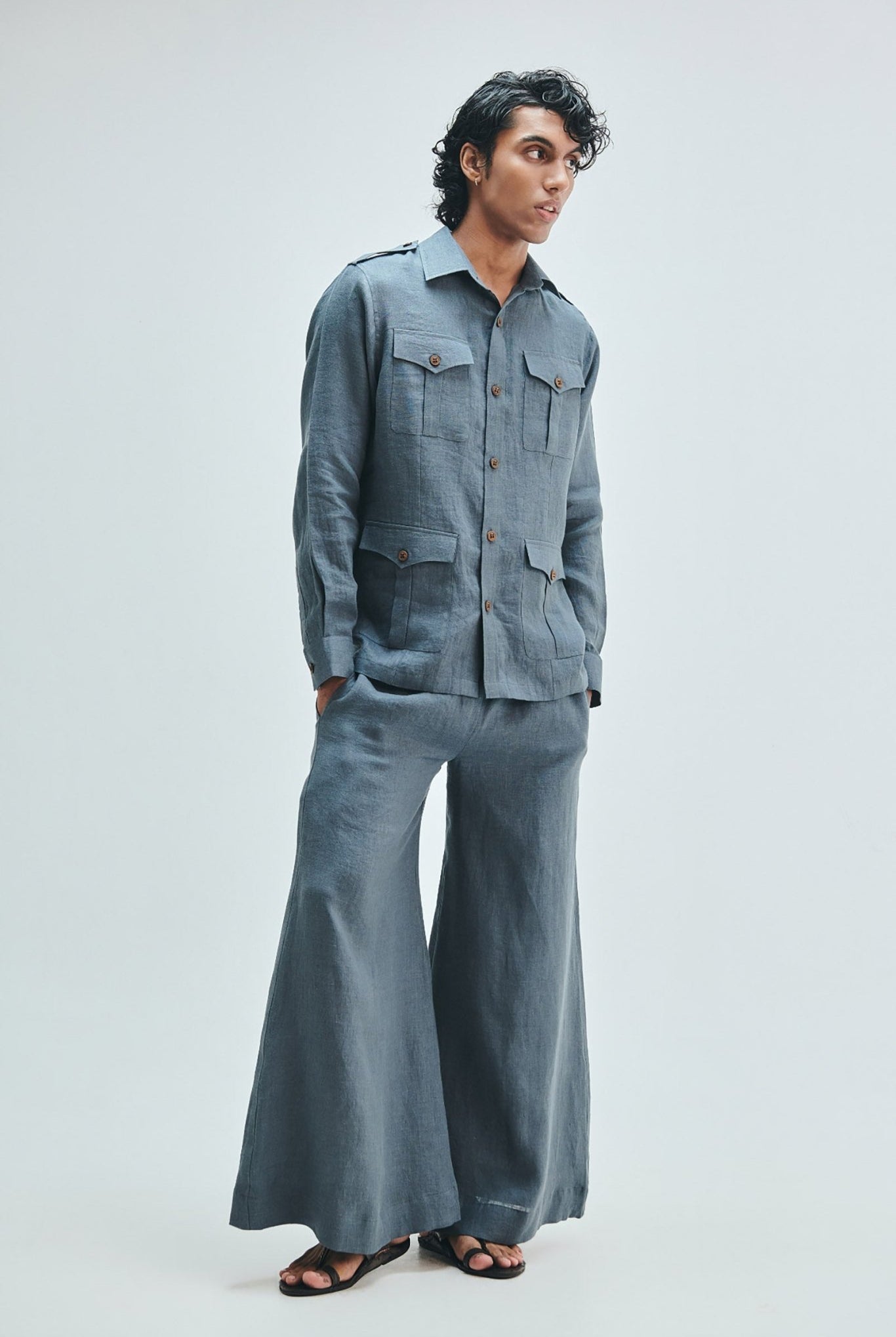 Slate Linen Men's Safari Overshirt Set - CiceroniCo-ord SetSaphed