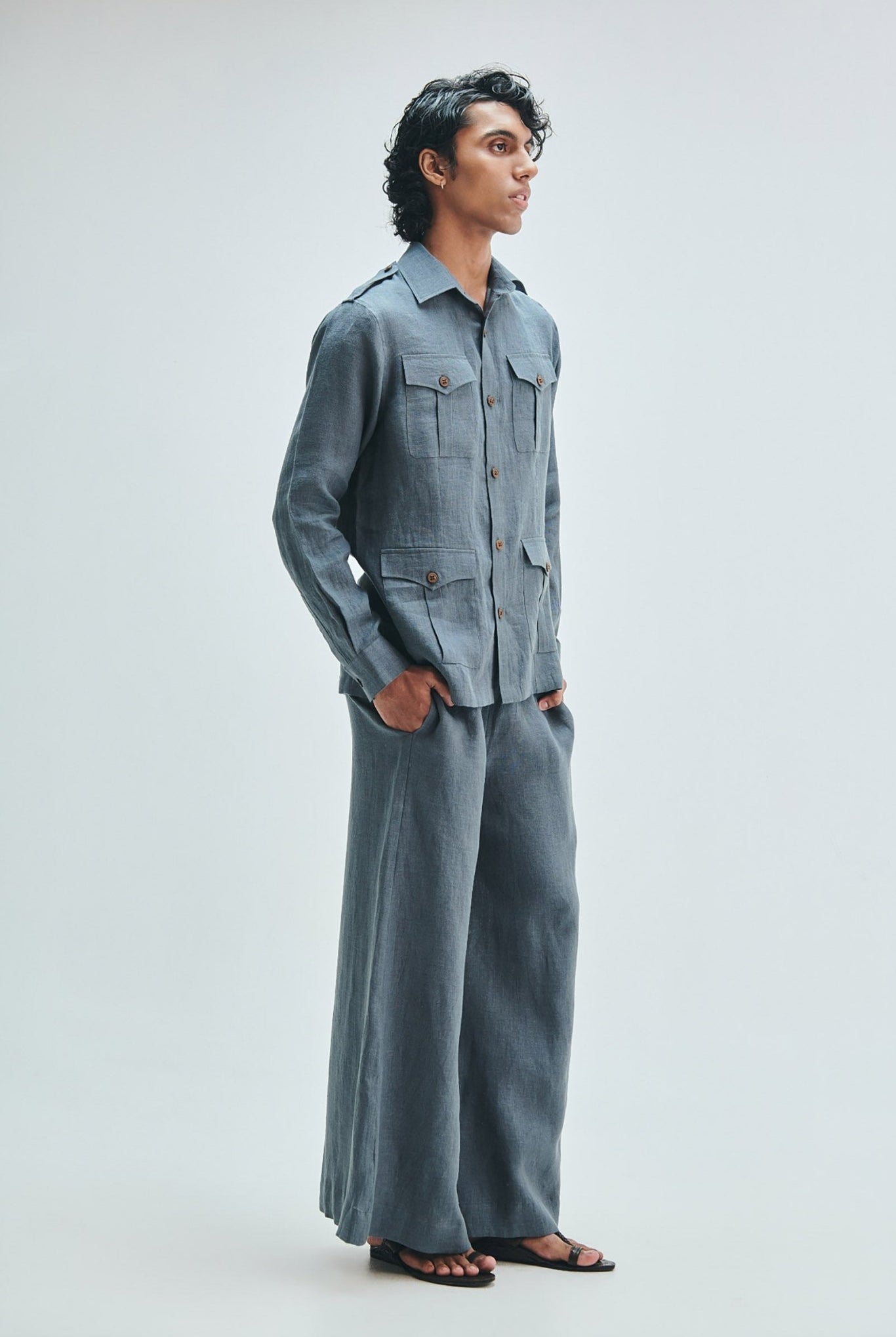 Slate Linen Men's Safari Overshirt Set - CiceroniCo-ord SetSaphed
