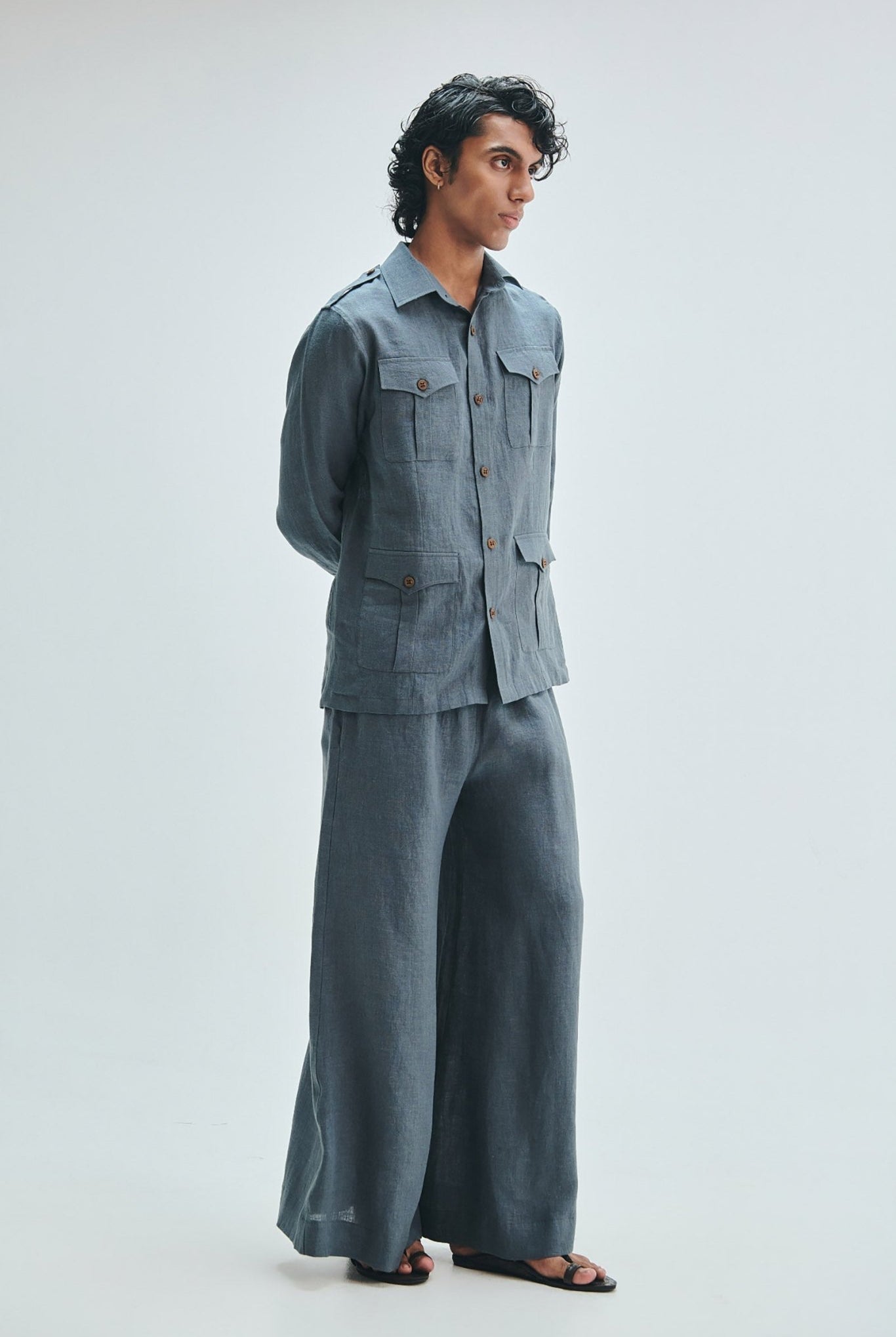 Slate Linen Men's Safari Overshirt Set - CiceroniCo-ord SetSaphed