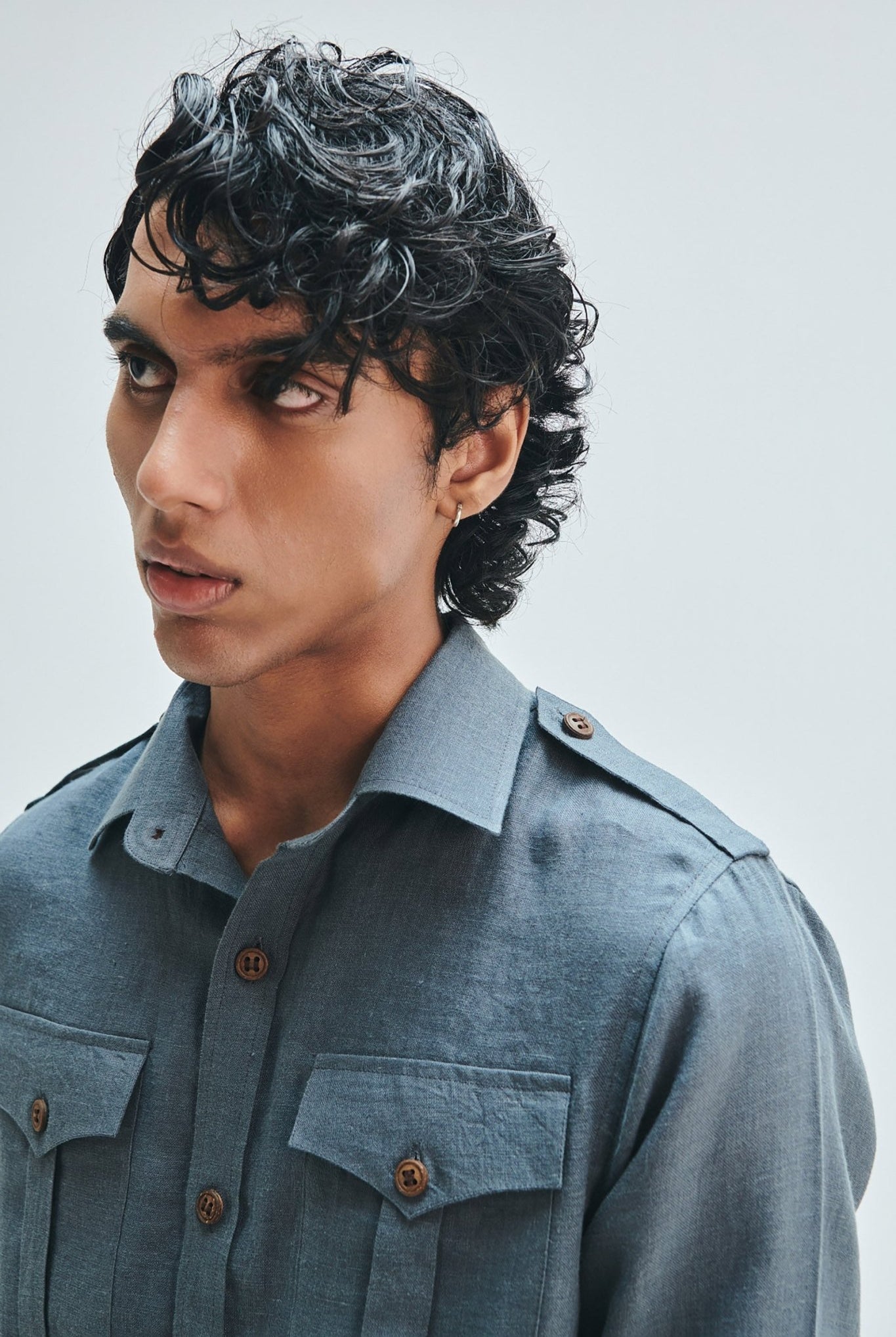 Slate Linen Men's Safari Overshirt - CiceroniOvershirtSaphed
