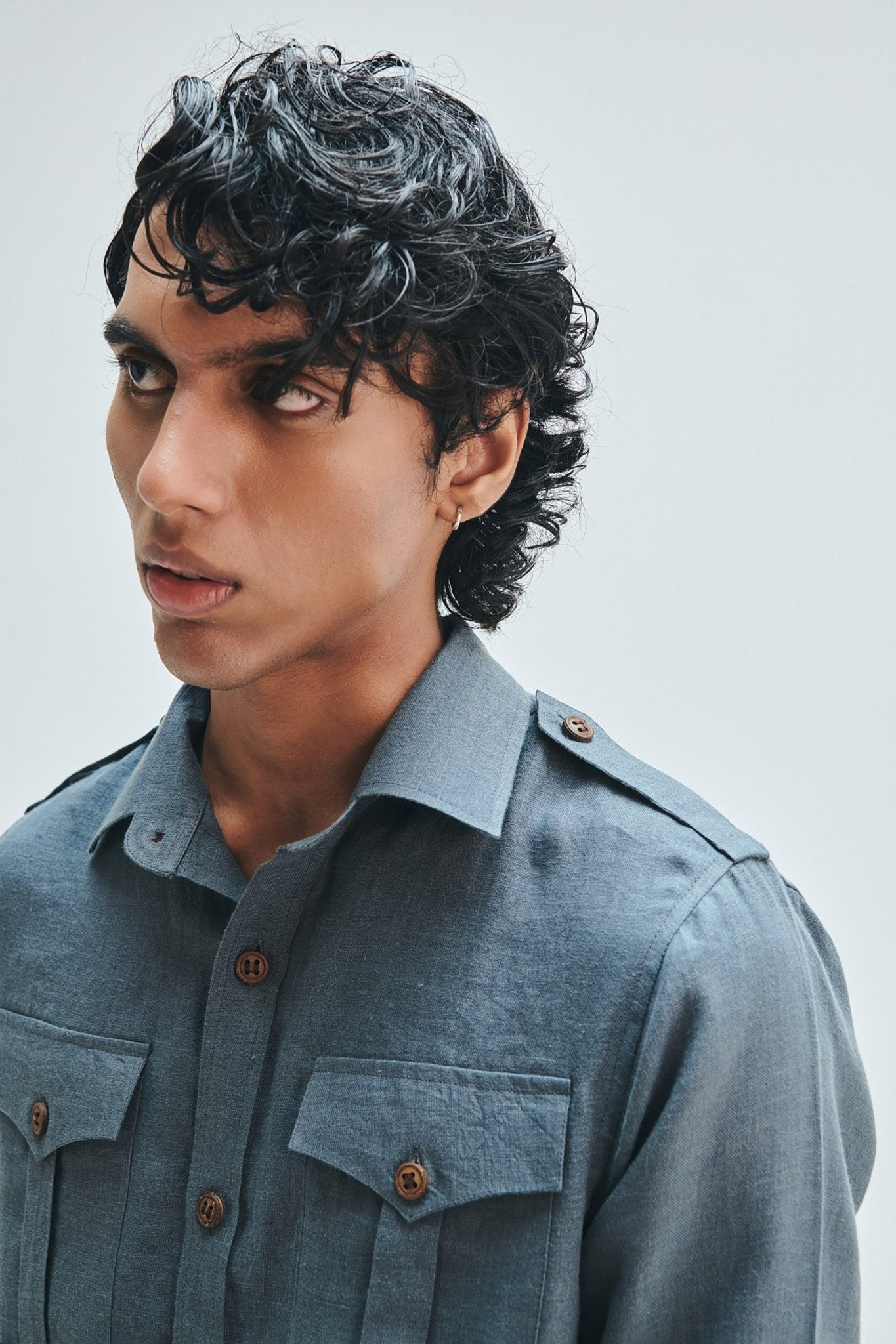 Slate Linen Men's Safari Overshirt - CiceroniOvershirtSaphed