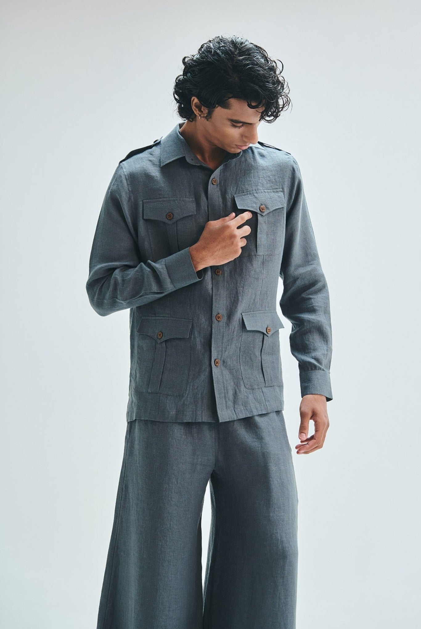 Slate Linen Men's Safari Overshirt - CiceroniOvershirtSaphed