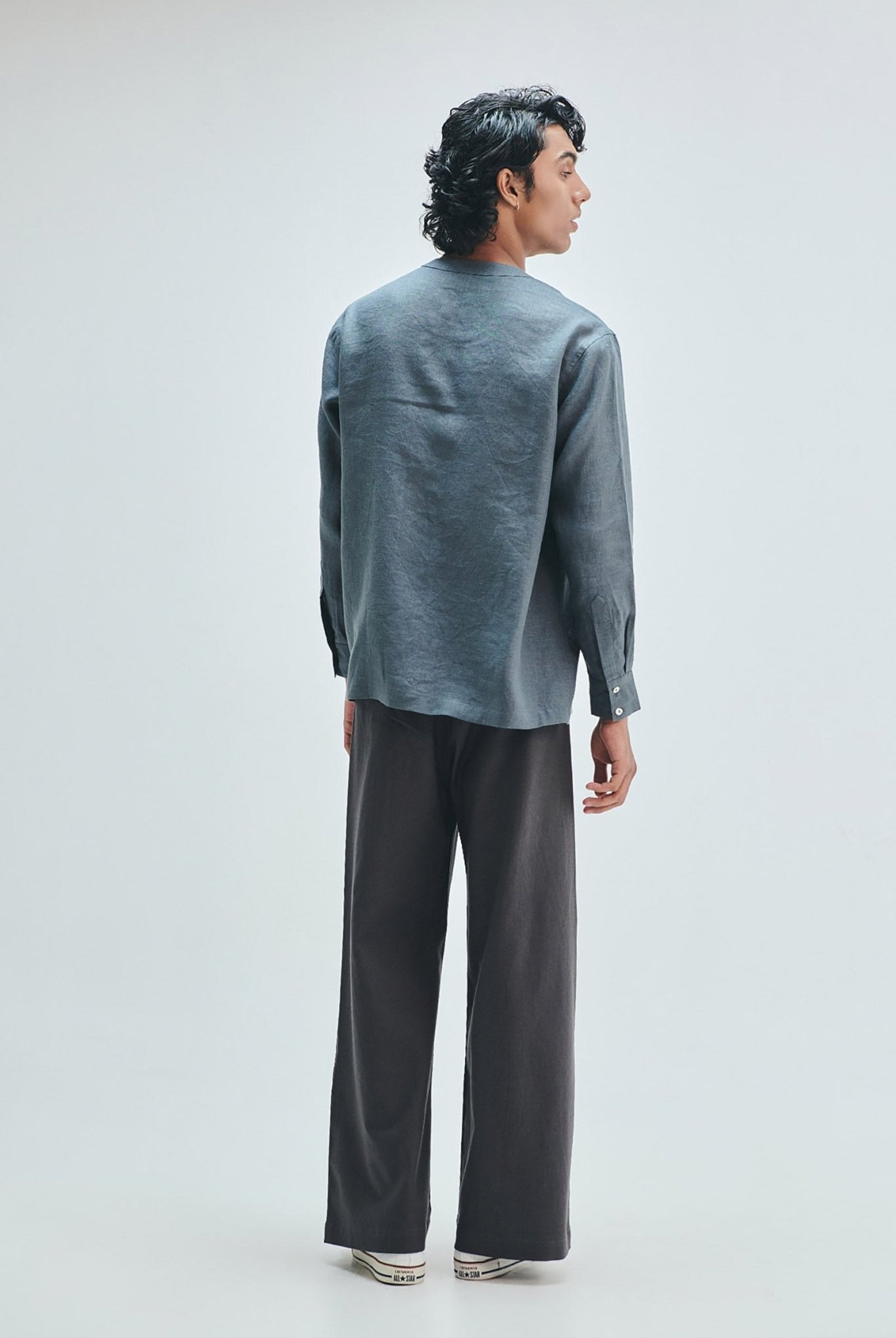 Slate Linen Men's Side Placket Shirt - CiceroniShirtSaphed