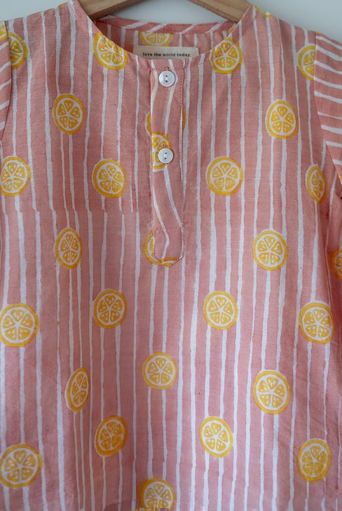 Sleepover Party Kurta and Shorts Co - ord Set - Lemon Drizzle Peach Print - CiceroniCo - ord SetLove The World Today