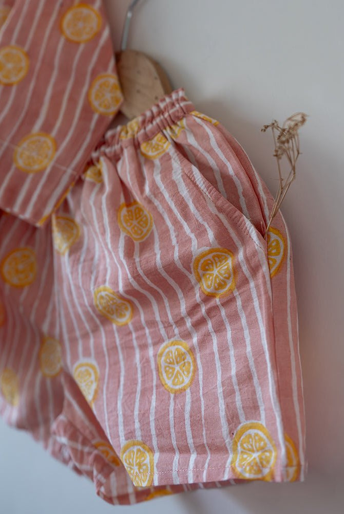 Sleepover Party Kurta and Shorts Co - ord Set - Lemon Drizzle Peach Print - CiceroniCo - ord SetLove The World Today