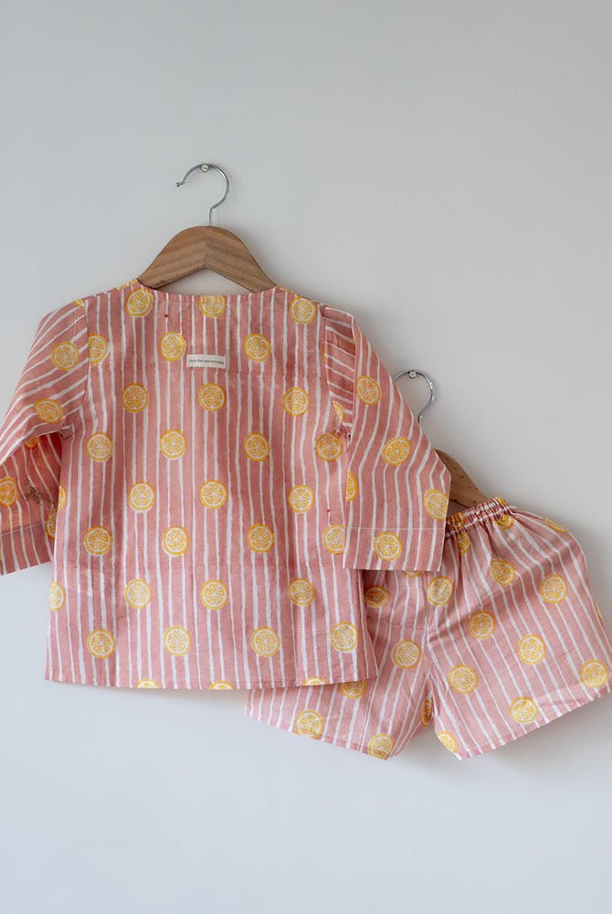 Sleepover Party Kurta and Shorts Co - ord Set - Lemon Drizzle Peach Print - CiceroniCo - ord SetLove The World Today