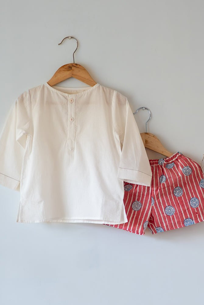 Sleepover Party Kurta and Shorts Co - ord Set - Lemon Drizzle Red Print - CiceroniCo - ord SetLove The World Today