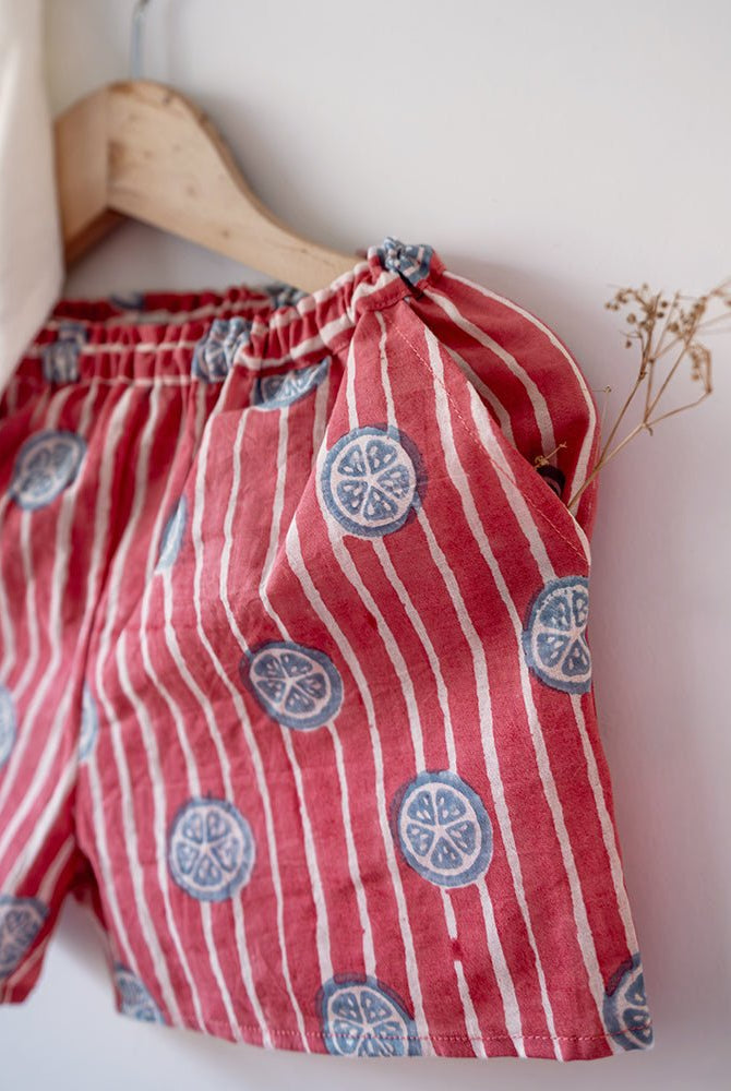 Sleepover Party Kurta and Shorts Co - ord Set - Lemon Drizzle Red Print - CiceroniCo - ord SetLove The World Today