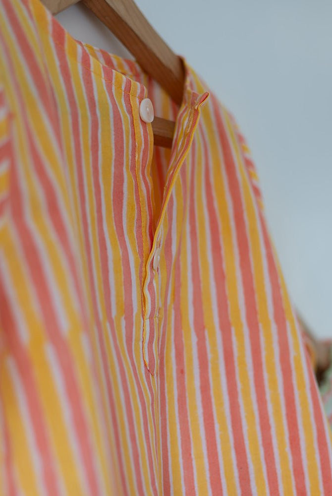 Sleepover Party Unisex Cotton Set with Peach Yellow Striped Kurta and Peach Green Striped Shorts - CiceroniCo - ord SetLove The World Today