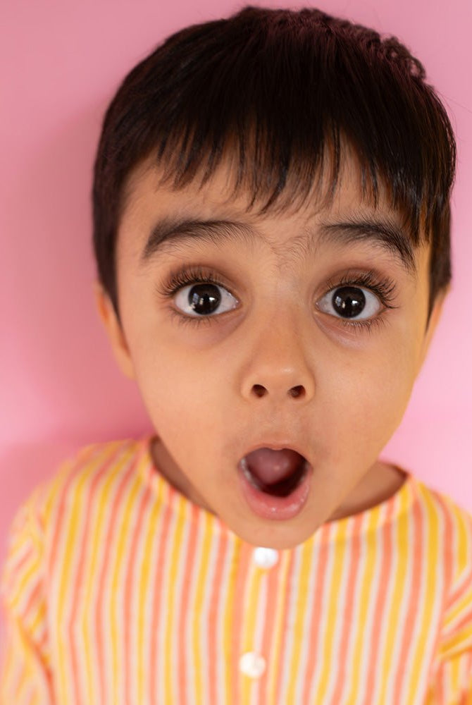 Sleepover Party Unisex Cotton Set with Peach Yellow Striped Kurta and Peach Green Striped Shorts - CiceroniCo - ord SetLove The World Today