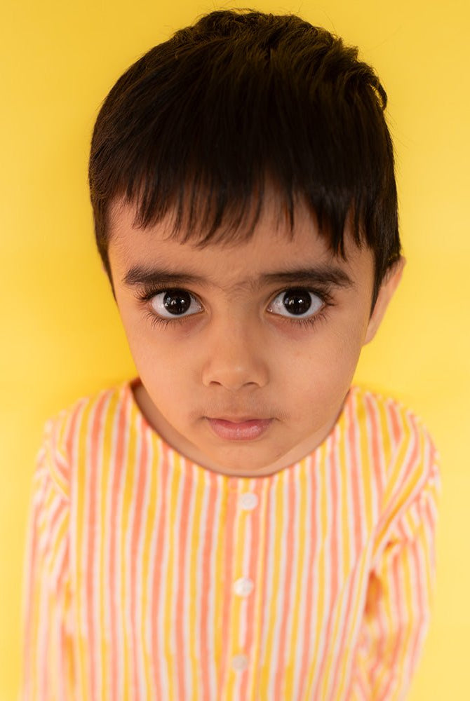 Sleepover Party Unisex Cotton Set with Peach Yellow Striped Kurta and Peach Green Striped Shorts - CiceroniCo - ord SetLove The World Today