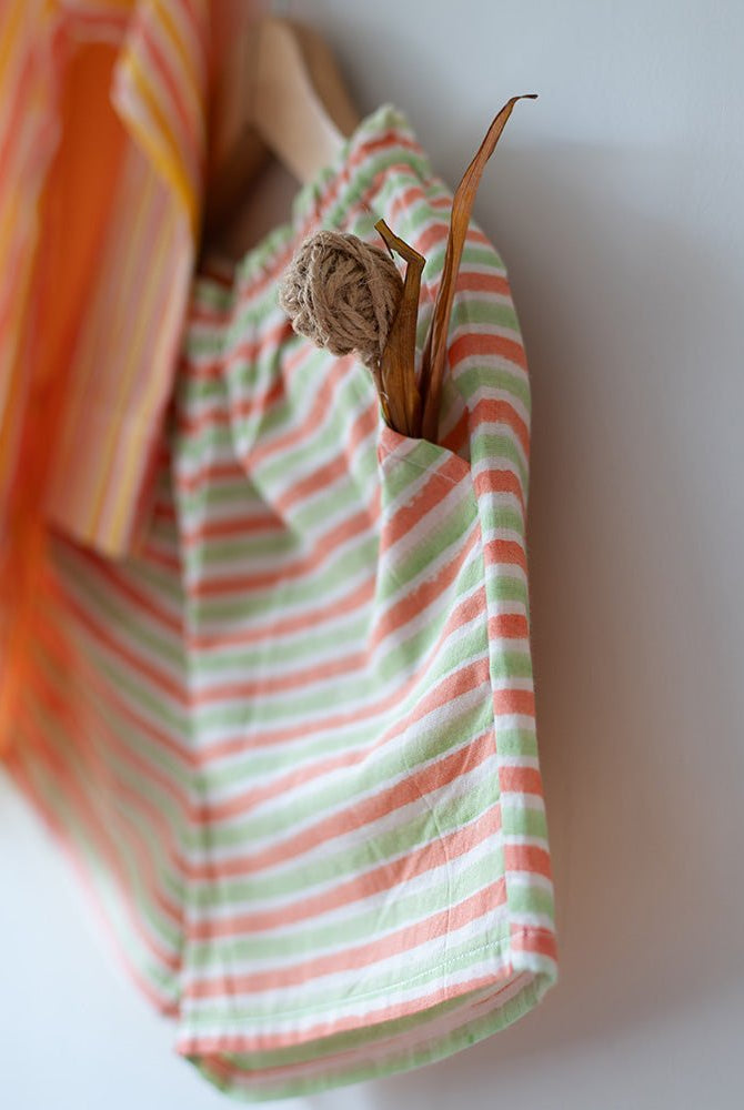 Sleepover Party Unisex Cotton Set with Peach Yellow Striped Kurta and Peach Green Striped Shorts - CiceroniCo - ord SetLove The World Today