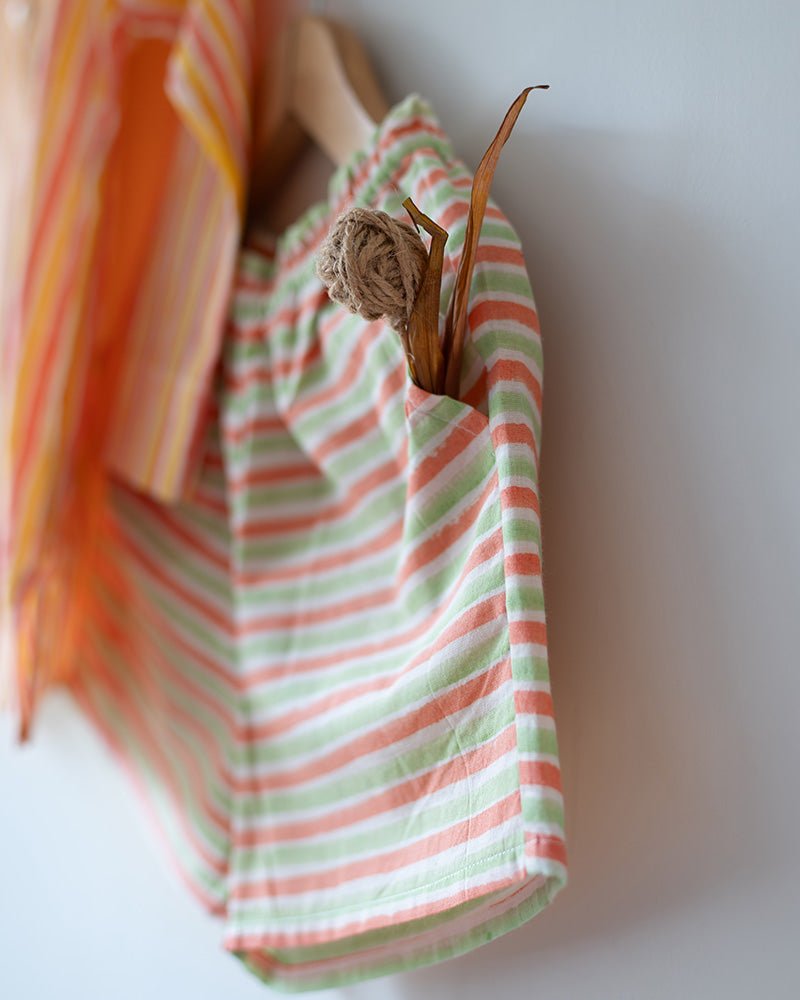 Sleepover Party Unisex Cotton Set with Peach Yellow Striped Kurta and Peach Green Striped Shorts - CiceroniCo - ord SetLove The World Today