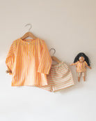 Sleepover Party Unisex Cotton Set with Peach Yellow Striped Kurta and Peach Green Striped Shorts - CiceroniCo - ord SetLove The World Today