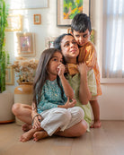 Sleepover Party Unisex Cotton Set with Peach Yellow Striped Kurta and Peach Green Striped Shorts - CiceroniCo - ord SetLove The World Today