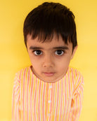 Sleepover Party Unisex Cotton Set with Peach Yellow Striped Kurta and Peach Green Striped Shorts - CiceroniCo - ord SetLove The World Today