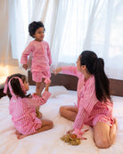 Sleepover Party Unisex Cotton Set with Striped Kurta and Moon Chase Shorts in Pink - CiceroniCo - ord SetLove The World Today